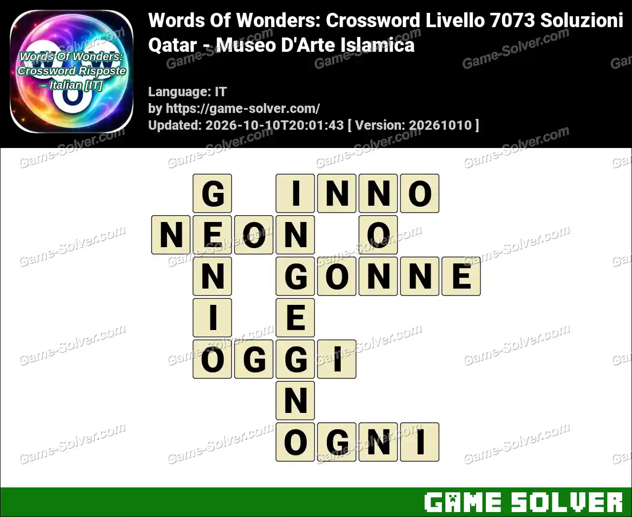 Words Of Wonders: Crossword Livello 7073 Soluzioni – Qatar – Museo D’Arte Islamica